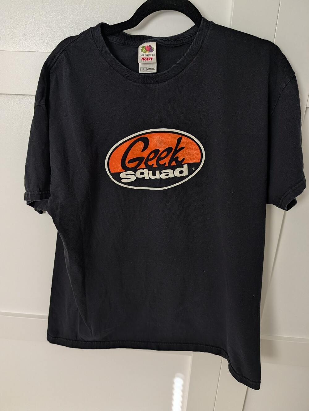 Fruit of the Loom Black Geek Squad Logo T-Shirt with Orange Graphic